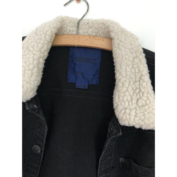 Ezekiel Oversized Black Denim Jacket With Sherpa Collar - Picture 2 of 5